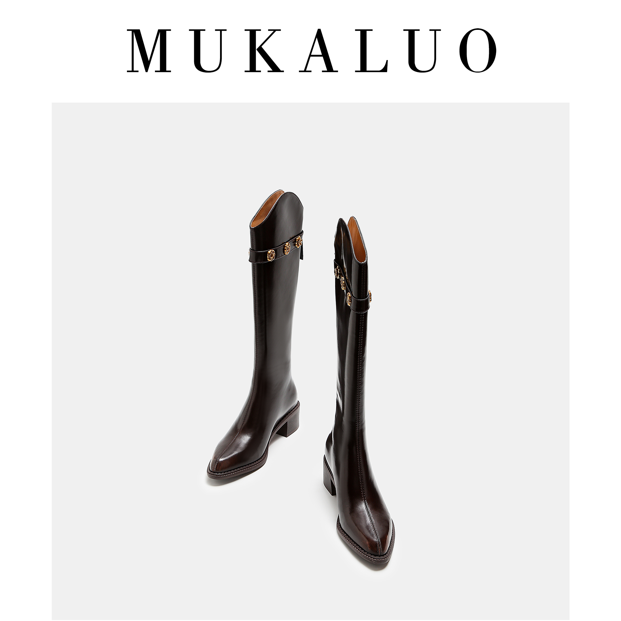 尖头不过膝长靴女真皮显瘦高筒靴