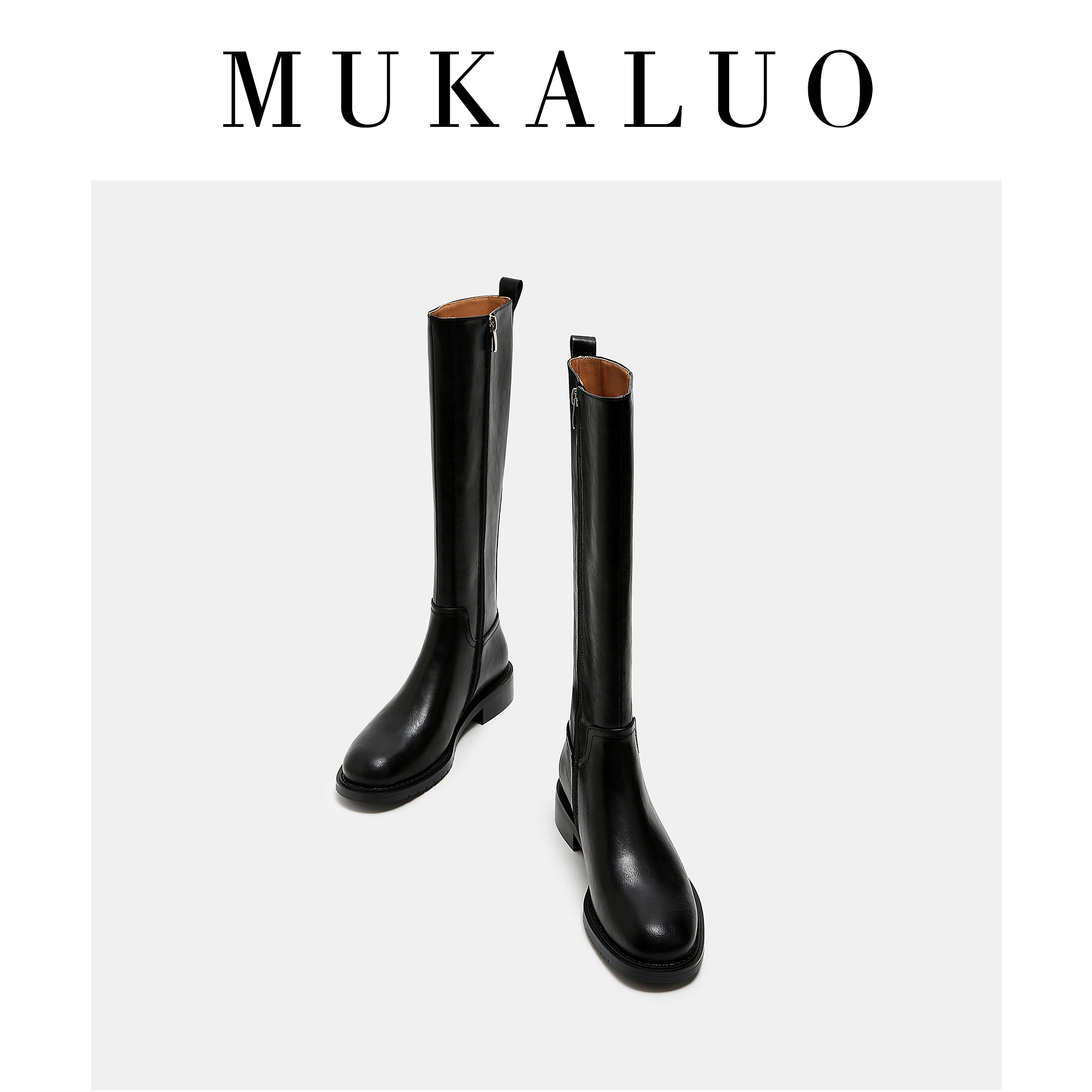 不过膝长靴女平底显瘦真皮时装靴