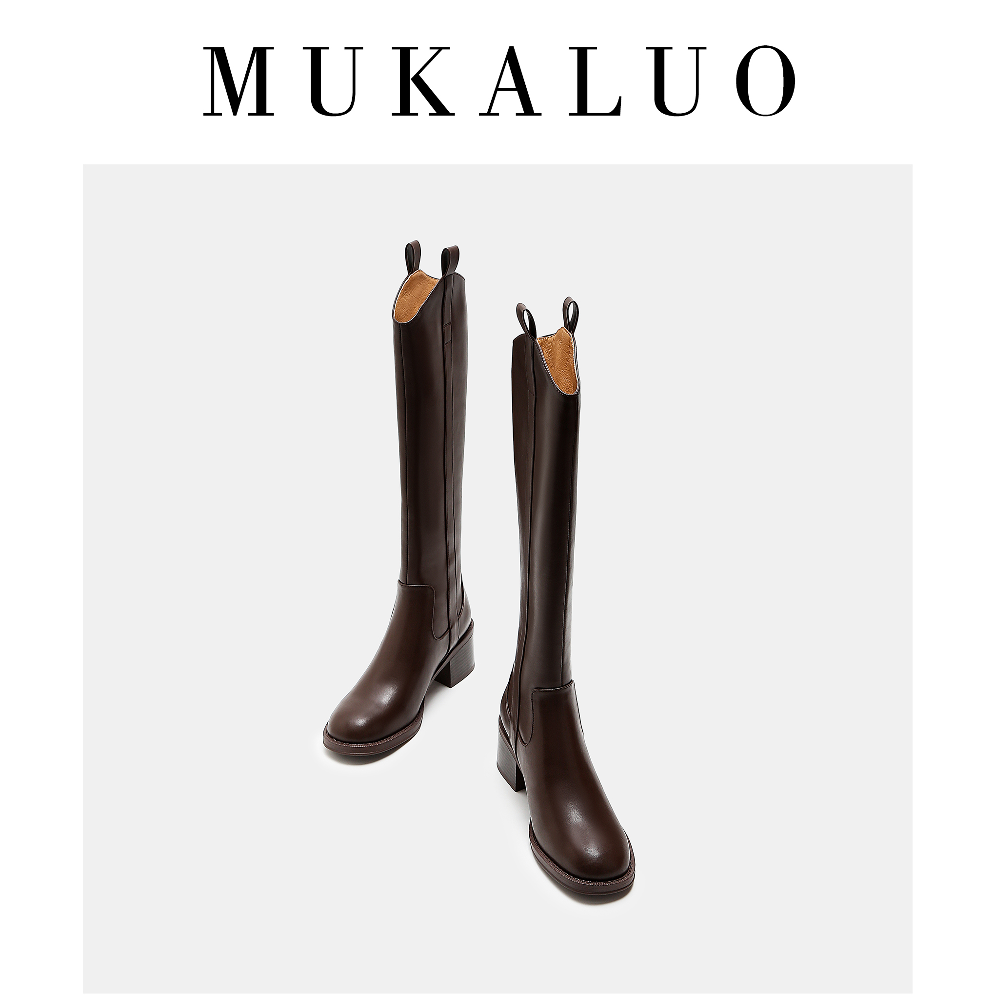 巨显腿长高跟长筒靴女真皮时装靴