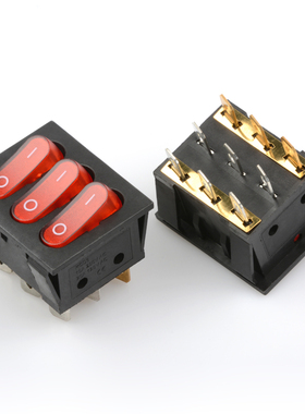 三联 2档9脚 红色带灯 3联 船型电源开关 九脚 3合1组合 翘板开关