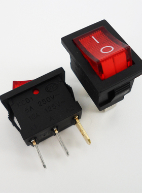 船型开关 15*21MM 翘板开关KCD1-102红色 3脚2档 带灯 6A/250V