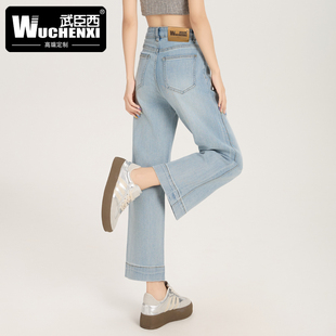 女莱赛尔高腰显瘦小个子阔腿9分 直筒牛仔裤 浅蓝天丝秋款 九分裤