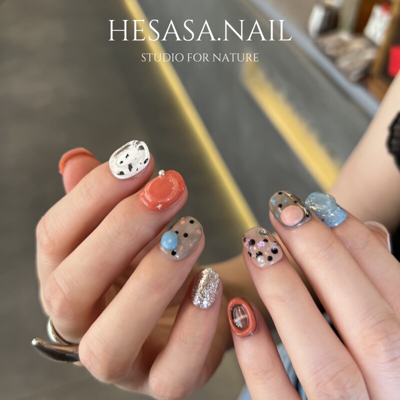 HESASA|小众设计纯手绘立体软糖波点西瓜红显白纯手工短款穿戴甲