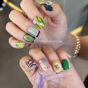 HESASA高级感设计多彩晕染短款手绘美甲【北欧港湾】纯手工穿戴甲