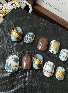 HESASA|港式复古风水墨感青花晕染美甲【清花】纯手工手绘穿戴甲