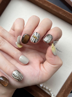 HESASA|INS高级感手绘美甲【北野星辰】立体短款纯手工穿戴甲定制