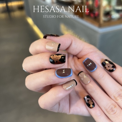 HESASA新款高级感摩卡色显白短款手绘穿戴甲【迪卡】纯手工穿戴甲