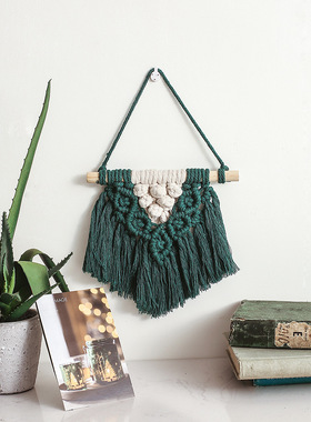 Macrame手工编织墨绿色小挂毯圣诞墙壁装饰挂饰北欧客厅民宿墙挂