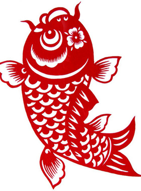 丽豪A4手工红色剪纸画窗花鱼
