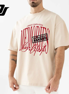 DJAY米色独特印花短袖男个性街头风 T 恤日常出街宽松上衣