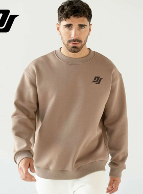 DJAY卡其色卫衣男秋季宽松经典圆领上衣日常休闲百搭套头衫