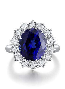 18K镶嵌培育皇家蓝宝石戒指高级珠宝首饰定制S925银饰女款戴妃款