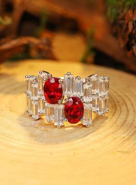 18K金镶嵌培育红宝石戒指高级珠宝首饰女款轻奢经典百搭时尚女戒