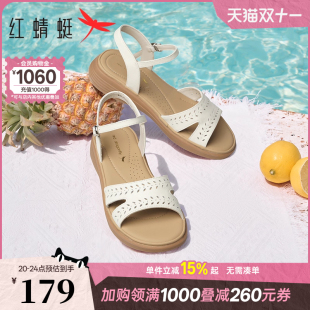 女款 真皮软底舒适中老年鞋 2025夏季 平底女鞋 子 新款 红蜻蜓妈妈凉鞋