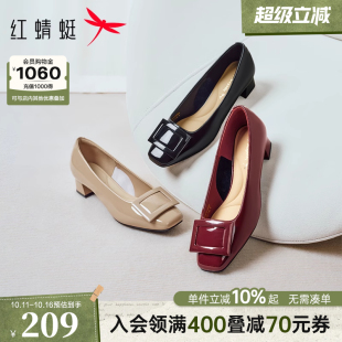子喜婆婆婚礼高跟鞋 红蜻蜓红色单鞋 粗跟妈妈婚宴鞋 女鞋 女2025新款