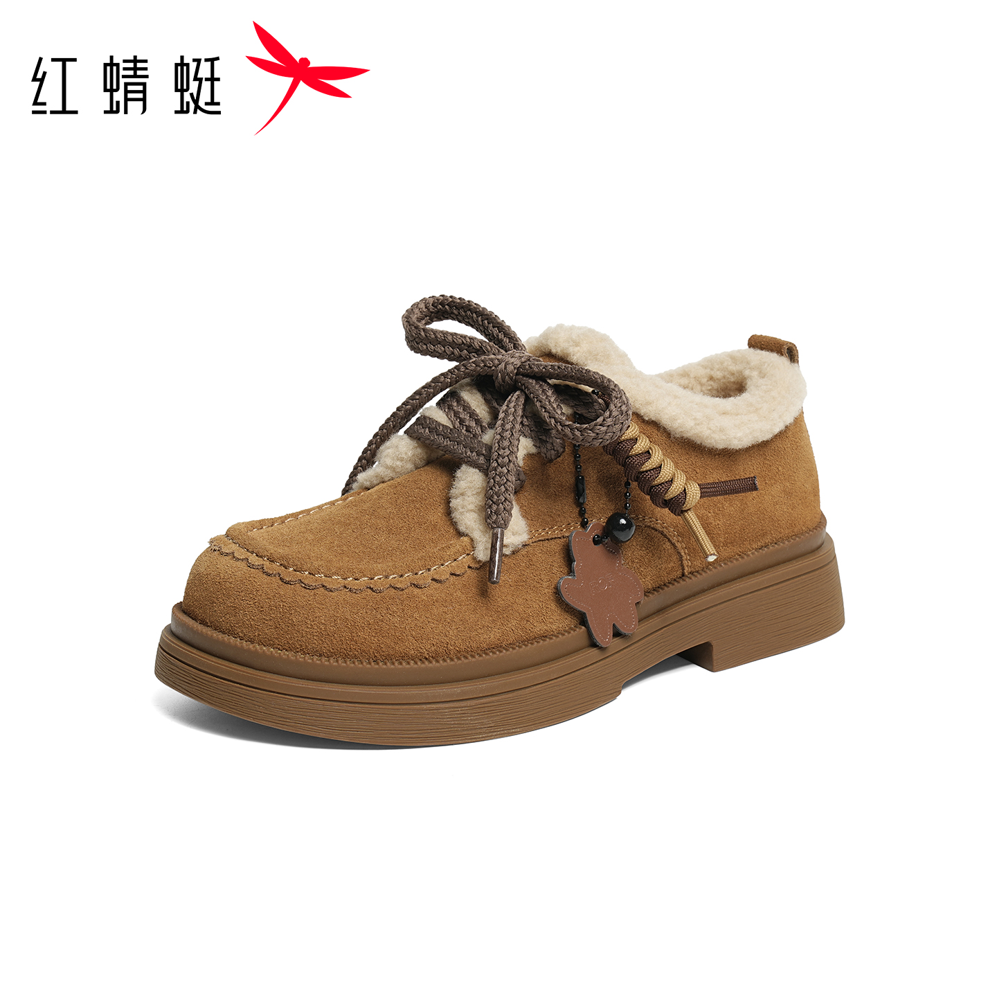 红蜻蜓加绒勃肯鞋厚底雪地靴棉鞋