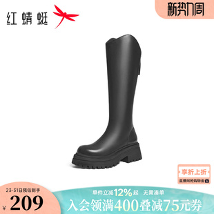 靴子厚底增高长筒靴黑色显瘦皮靴高筒靴 女鞋 红蜻蜓长靴女冬季 新款