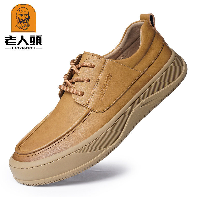 老人头新款休闲鞋复古系带舒适耐磨厚底鞋百搭户外鞋春夏新品真皮