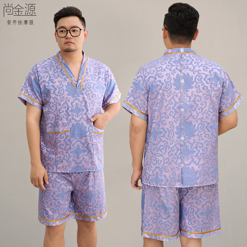 背开按摩服女提花棉质艾灸服男后背开扣大码情侣汗蒸服浴衣套装