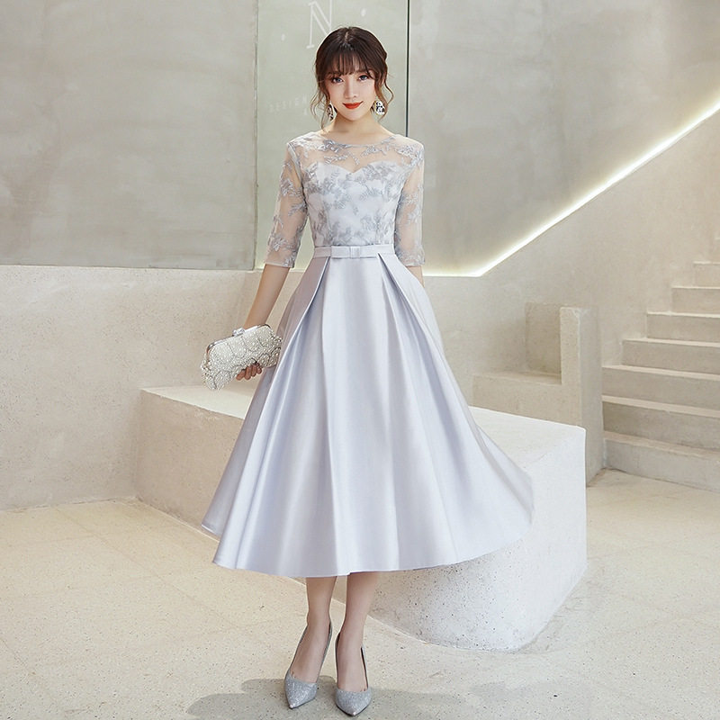 灰色伴娘服女2026新款夏季伴娘团礼服姐妹裙中长款婚礼宴会晚礼服