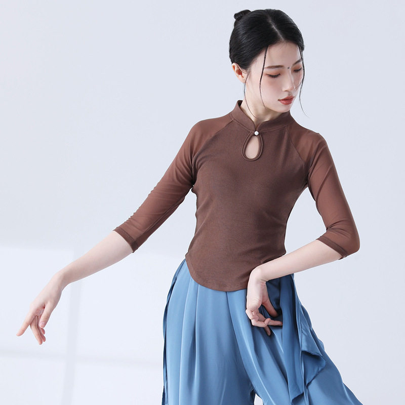 古典舞服气质修身拼接纱袖上衣中国风现代舞民族舞服装练功服女