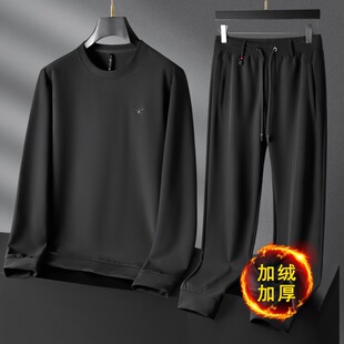 轻奢高端运动套装冬季加绒卫衣男士套装加厚保暖休闲服套装跨境