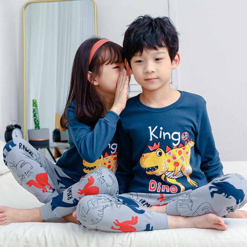 春秋新款儿童保暖家居服两件套 100-160码 男童女童睡衣套装跨境
