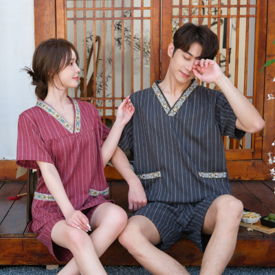 棉质汗蒸服大码男女情侣桑拿洗浴服套装按摩足疗服高档家居服睡衣