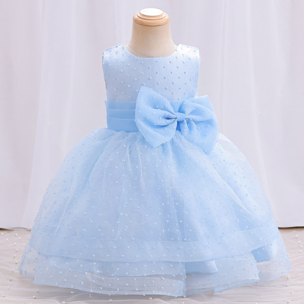 欧美外贸婴童礼服裙大蝴蝶结网纱蓬蓬裙生日周岁洗礼服baby dress