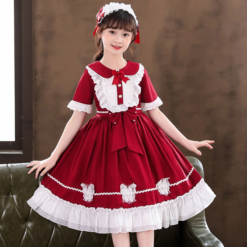 女童洛丽塔短袖童装2025夏lolita洋装连衣裙纯色公主裙中大童现货