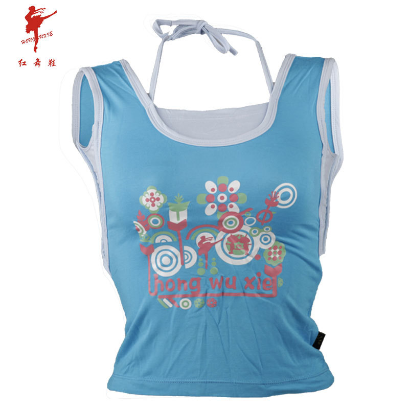 红舞鞋舞蹈服丝光棉挂脖背心透气印花运动运动休闲舞服表演高档