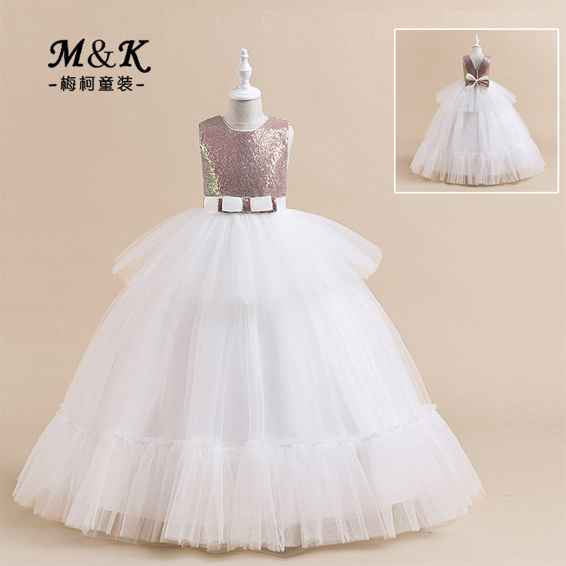 欧美新款女童网纱蛋糕裙婚纱礼服 公主裙花童蓬蓬主持走秀连衣裙