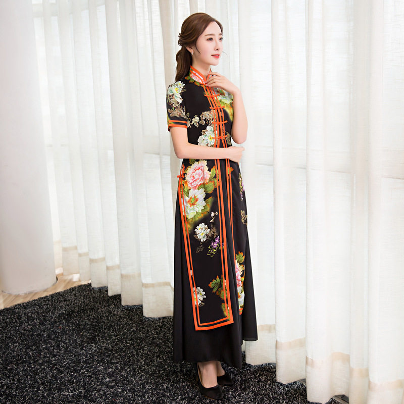 春秋季长袖演出服大码旗袍演出服