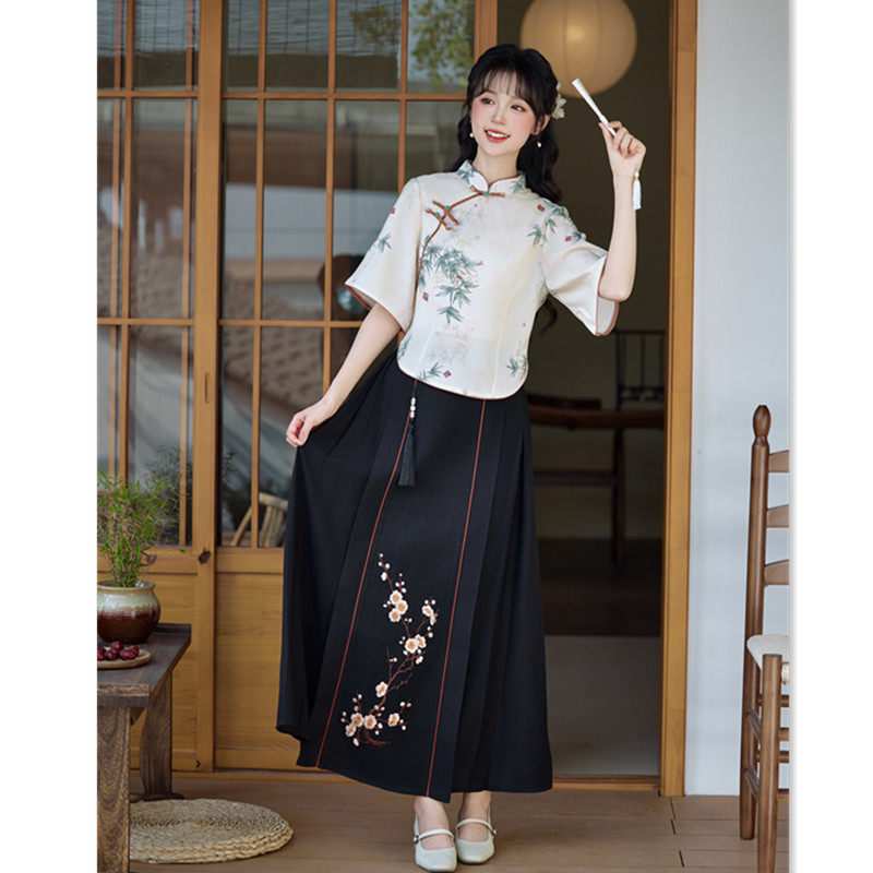 民族风旗袍上衣套装2026春新款改良新中式学院风日常可穿旗袍上衣
