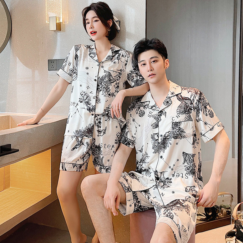 夏季柔软丝滑缎面情侣睡衣新品