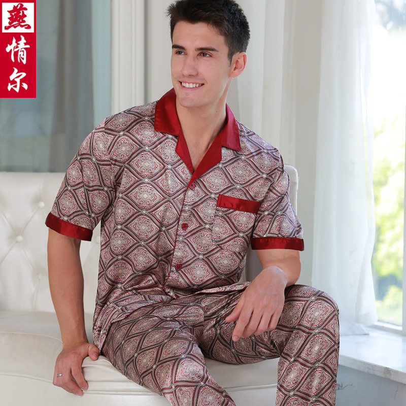 男士2026夏季仿丝睡衣半袖夏款 丝绸家居服短袖长裤男式夏天套装