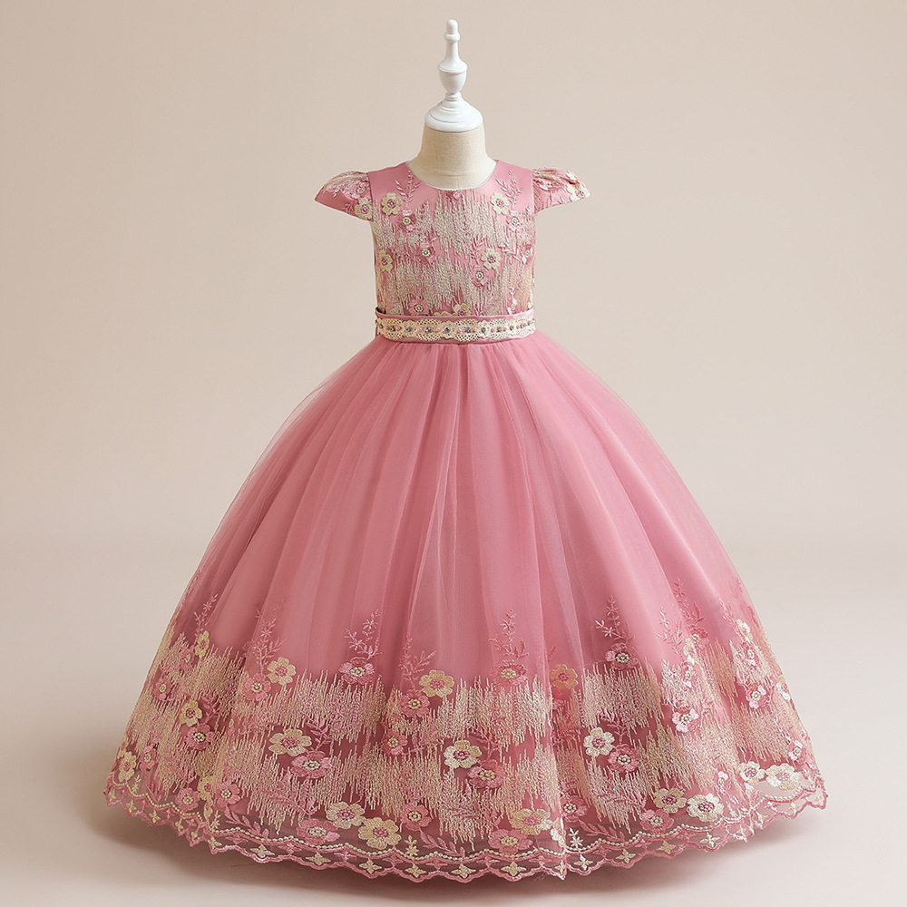女童礼服婚纱 花童公主裙儿童礼服针线绣花小女孩六一走秀连衣裙