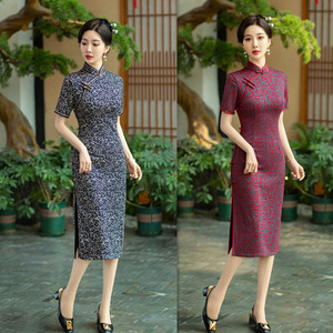 老上海复古中国风珠光棉短袖旗袍2026早春新款中老年女士大码礼服