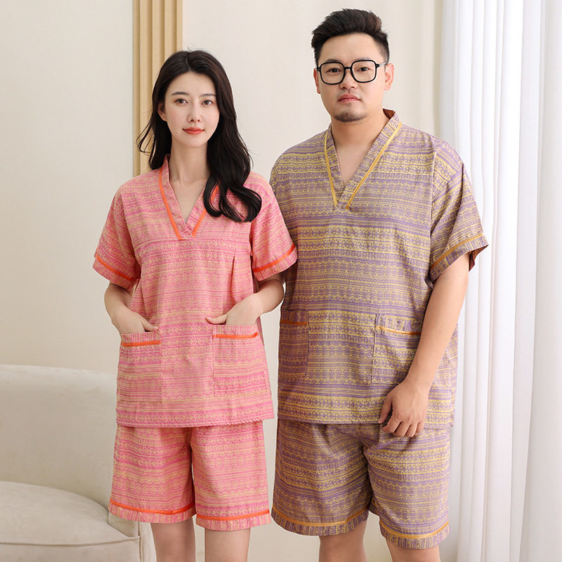汗蒸服女大码棉质提花加肥加大300斤男款足疗洗浴按摩浴衣家居服