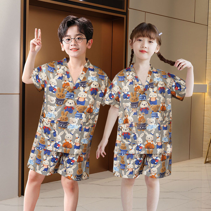 纯棉儿童4-8岁款汗蒸服新款小孩卡通印花桑拿服家居服睡衣酒店