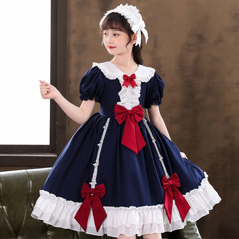 女童lolita洋装裙子短袖洛丽塔夏日系中大童公主裙蝴蝶结连衣裙