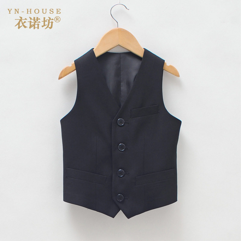 衣诺坊男童礼服西装马甲儿童黑色马夹黑色童装小男孩演出表演服装