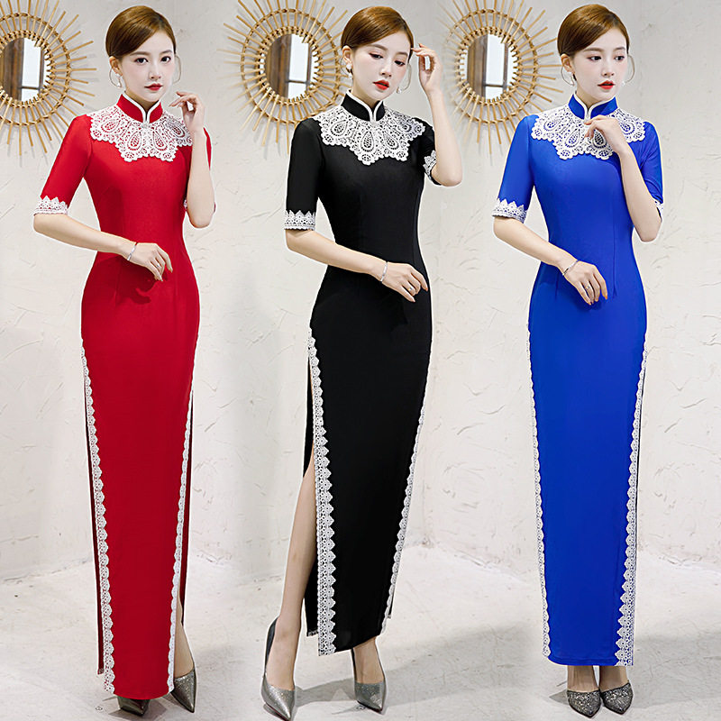 长款改良版年轻款中袖礼仪新娘妈妈婚宴装走秀旗袍2026年新款春季