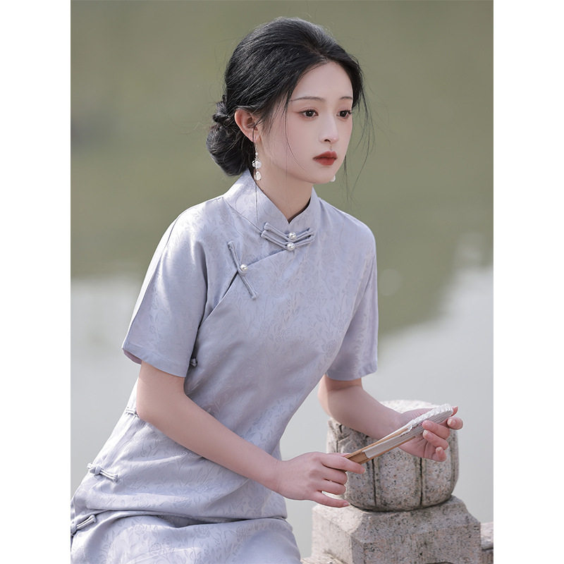 清云锦旗袍一片式无省民国少女年轻气质全开襟古法传统大学生春夏