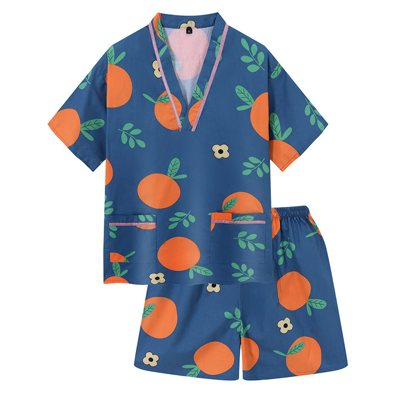 纯棉汗蒸服女胸部双层亲子情侣印花男款大码洗浴足疗浴衣睡衣