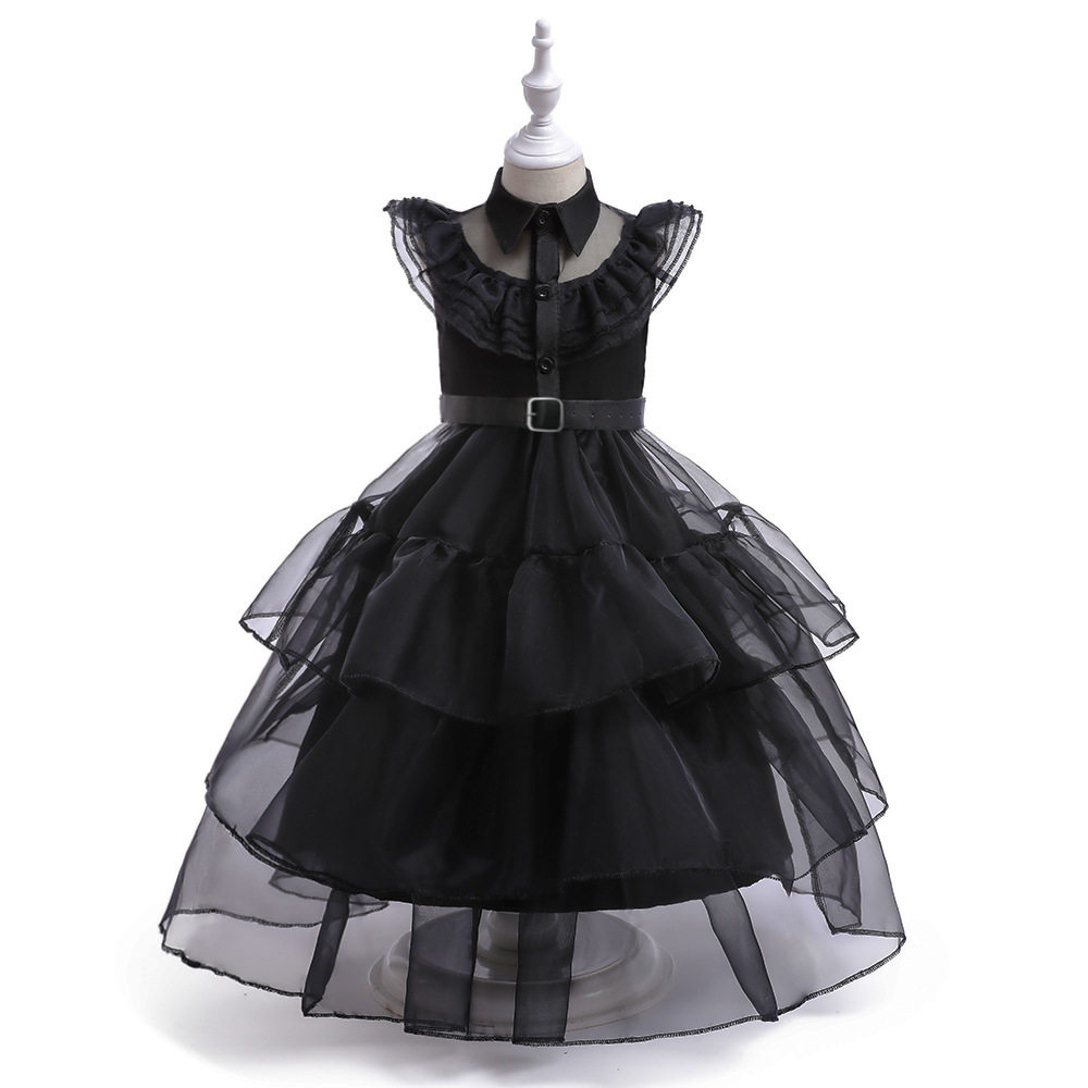 跨境美剧星期三礼服公主裙 亚当斯一家cosplay黑色蛋糕纱裙连衣裙
