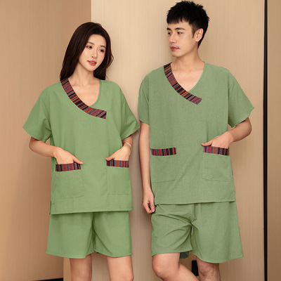 酒店贡麻汗蒸服女情侣大码男桑拿服足疗洗浴按摩浴衣家居睡衣养生