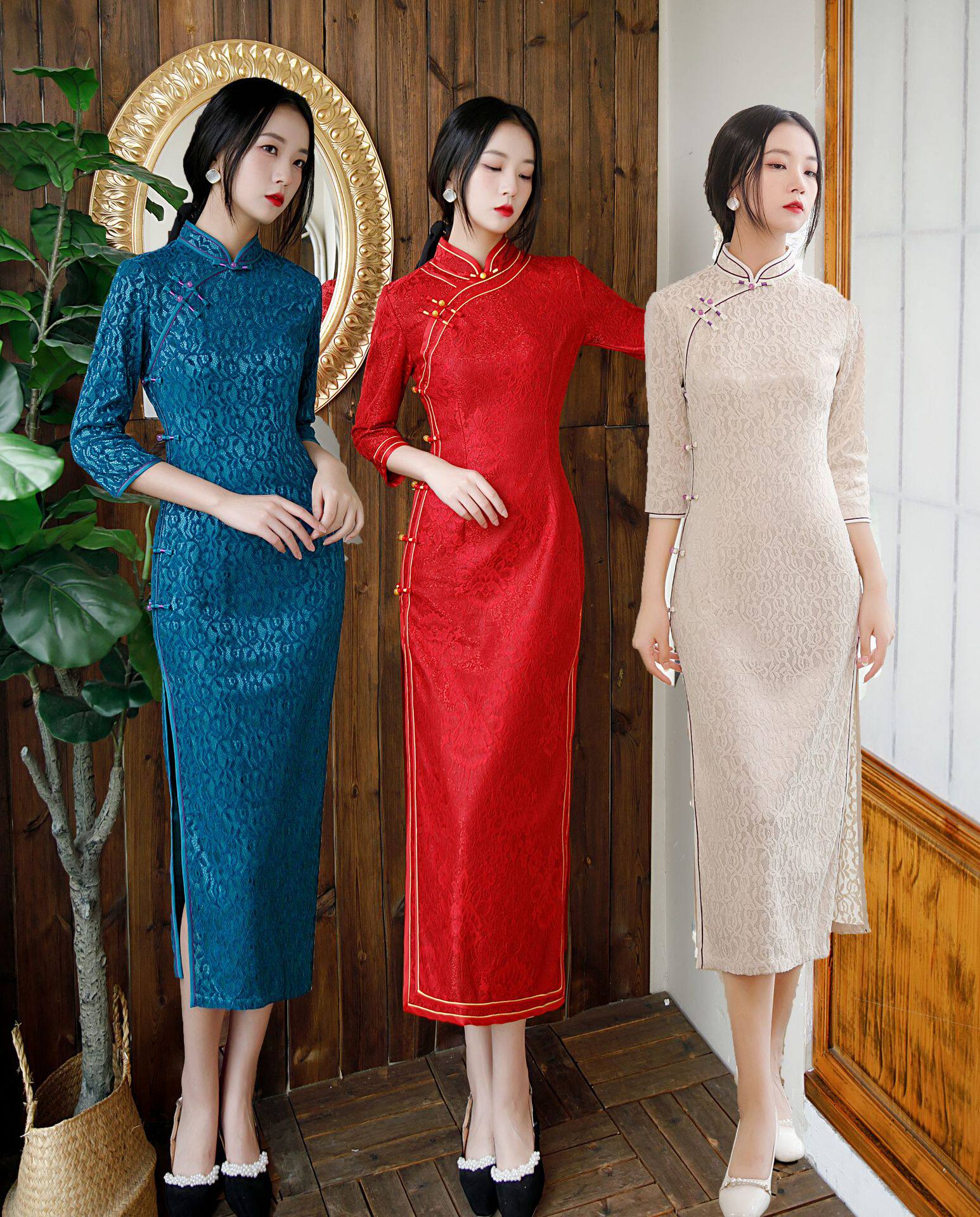 花花旗袍2023年春款新款改良红装年轻款老年款修身改良高级连衣裙