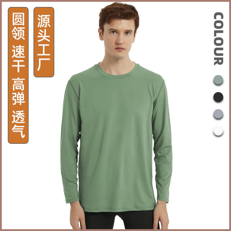 2026跨境长袖健身服男式秋冬季高弹透气速干衣训练跑步运动上衣