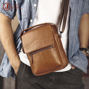 男士 单肩包高级感真皮跨境 斜挎包头层大容量休闲商务潮包男包男式